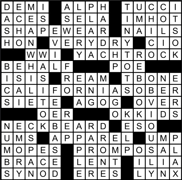 A solved crossword puzzle.