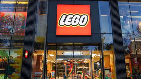 LEGO official store. Exterior view of the branded LEGO shop featuring logo and storefront