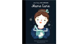 Dark book cover with an illustrated marie curie on the cover