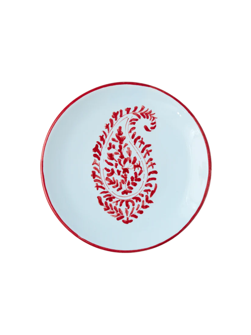 Red Hand-Painted Kashmir Paisley Appetizer Plate