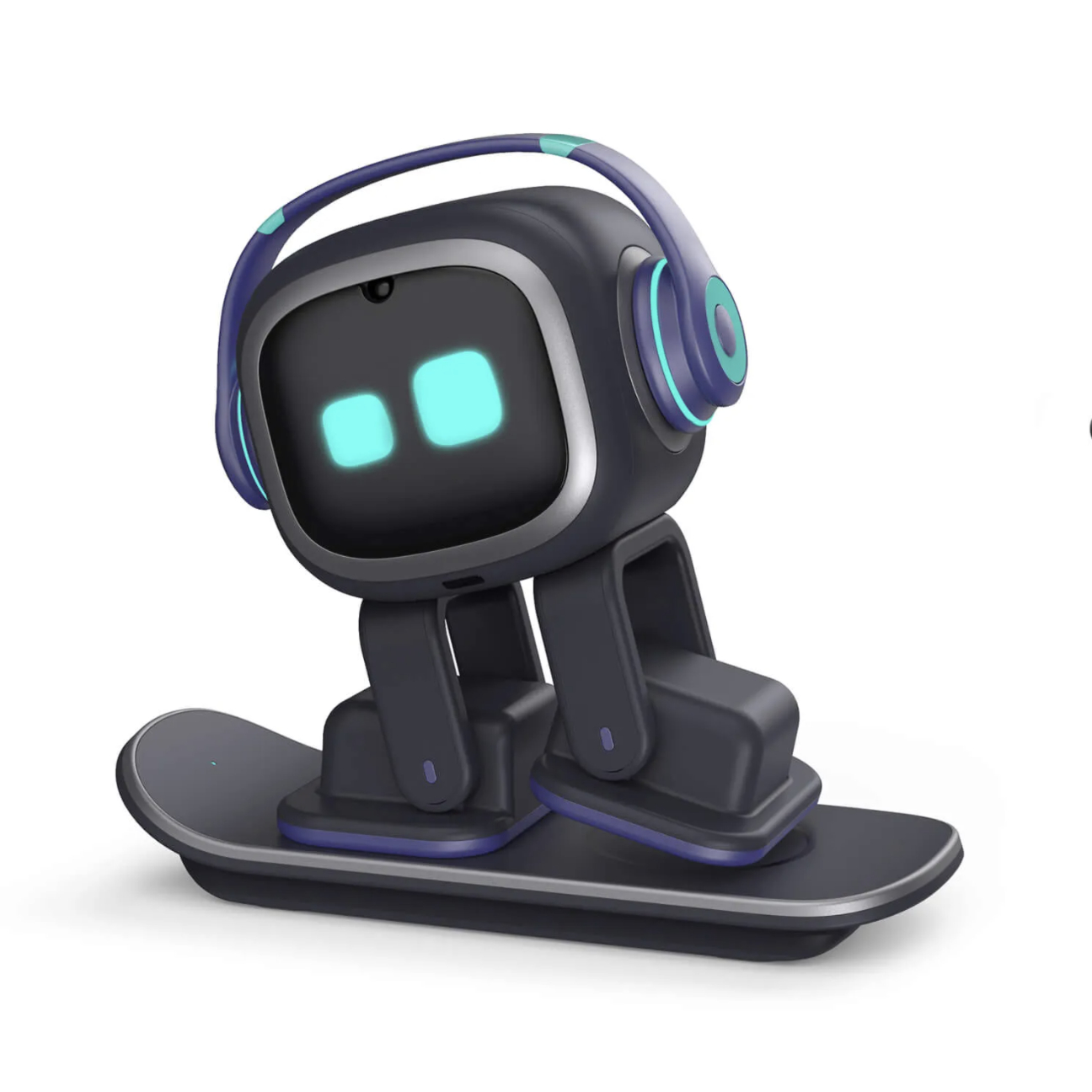 Emo desktop robot on a skateboard, by Living.ai