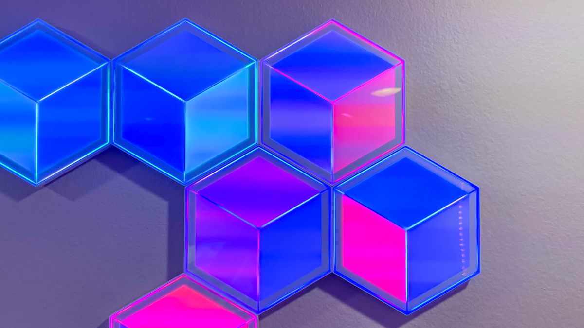 Govee Glide Hexagon Light Panels Ultra in the author's living room during testing