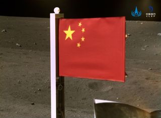 China's Chang'e 5 moon lander deployed a small fabric flag on Dec. 3, 2020.