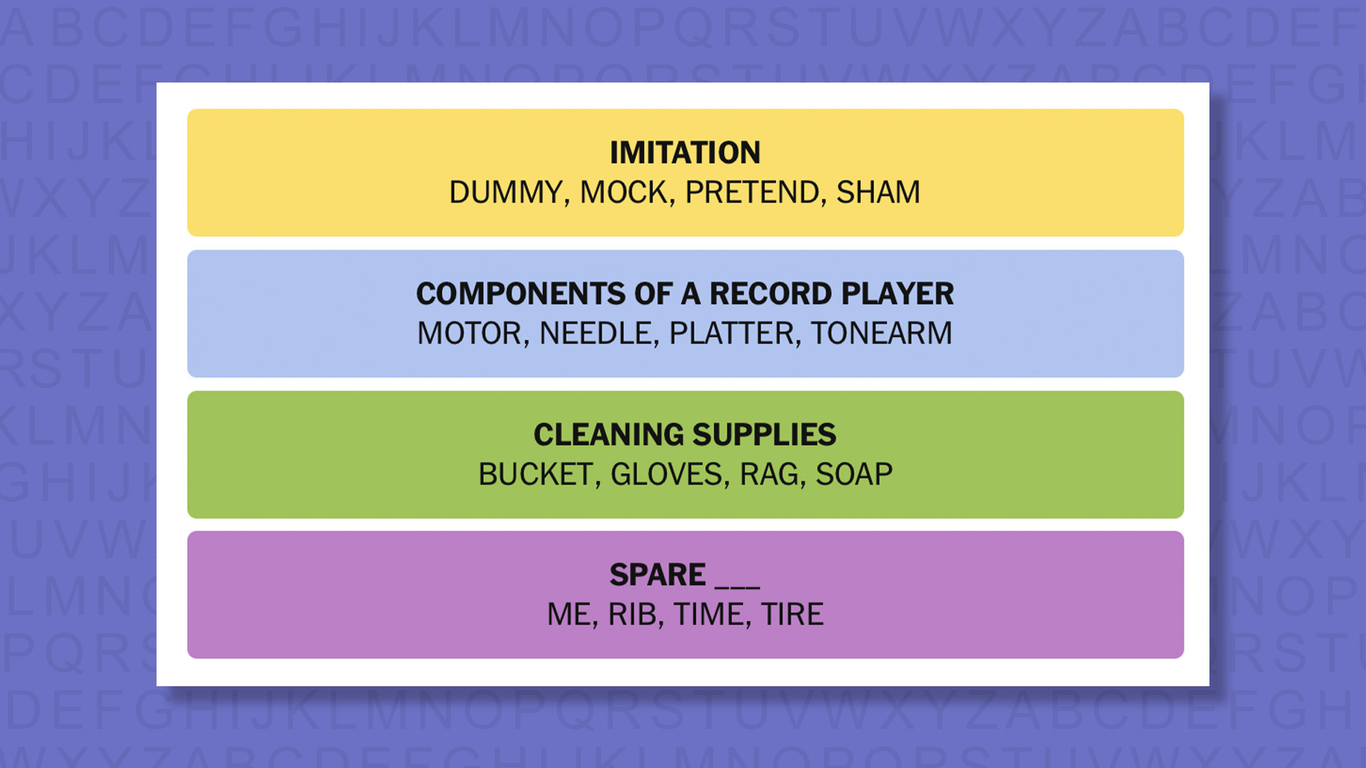 NYT Connections answers for game 962 on a purple background