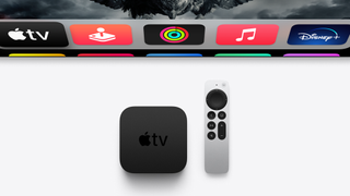 An Apple TV 4K in front of a TV