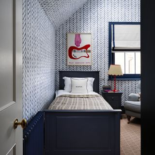 Salvesen Graham kid's bedroom with blue wallpaper