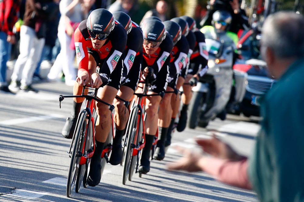 BMC en route to winning the opening team time trial at Tirreno-Adriatico
