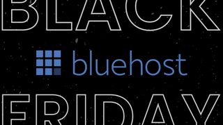 Bluehost logo on black background with Black Friday text at the top and bottom