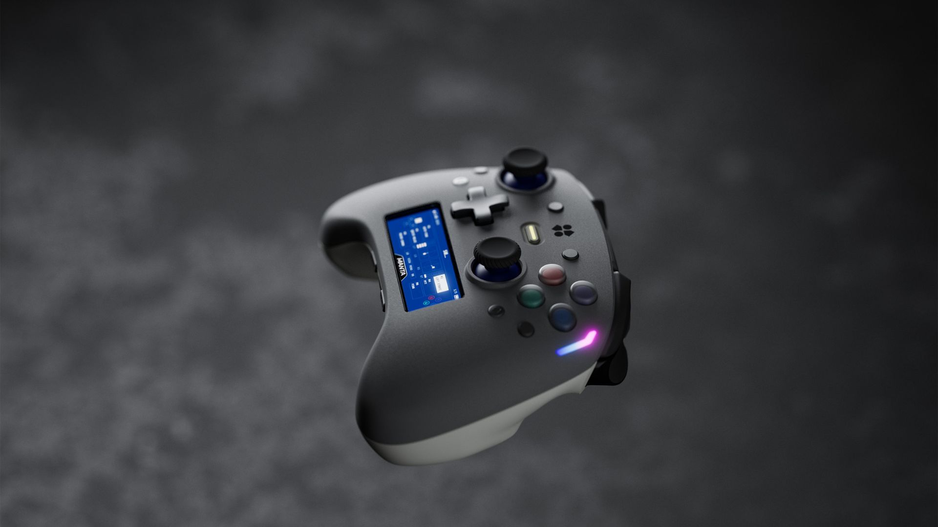A Genki Manta controller floating above a grey background