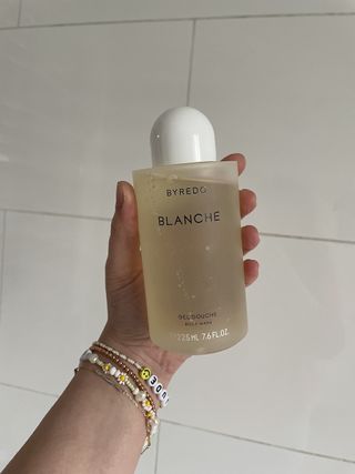 Mica holding Byredo Blanche Body Wash