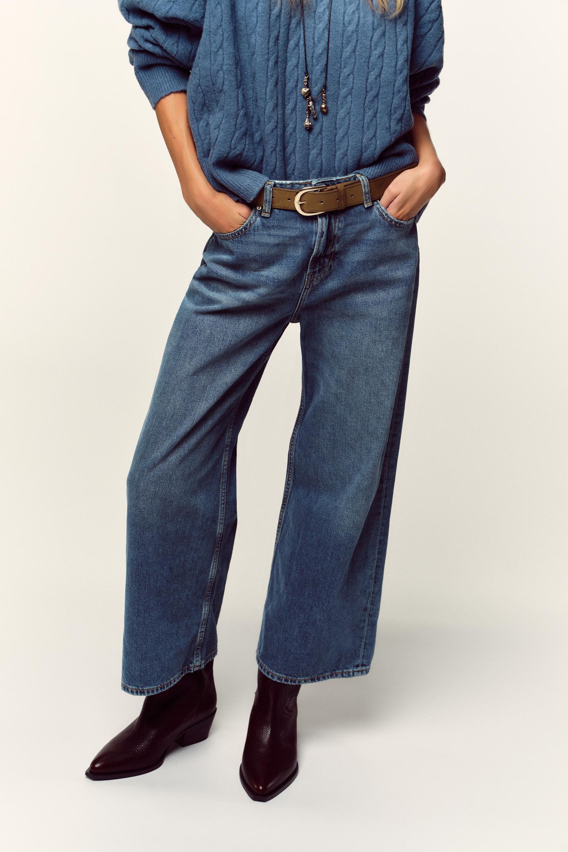 Z.08 Wide Leg Cropped High Waist Belted Jeans