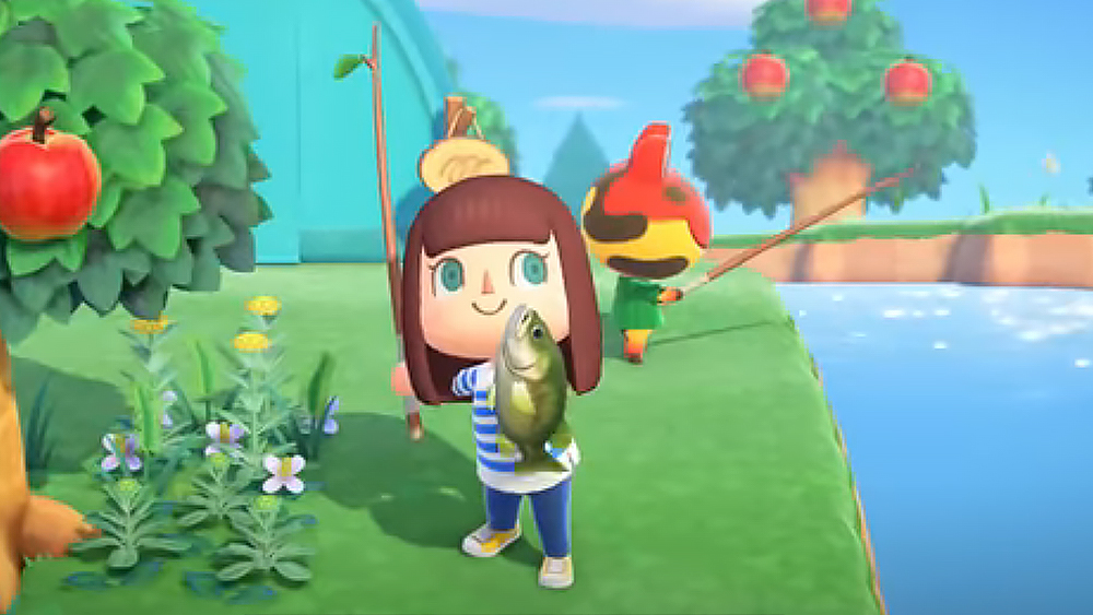 An image showing a young girl fishing in Animal Crossing for Nintendo Switch