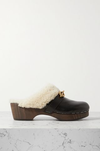 Le Maillon Embellished Shearling-Trimmed Leather Clogs