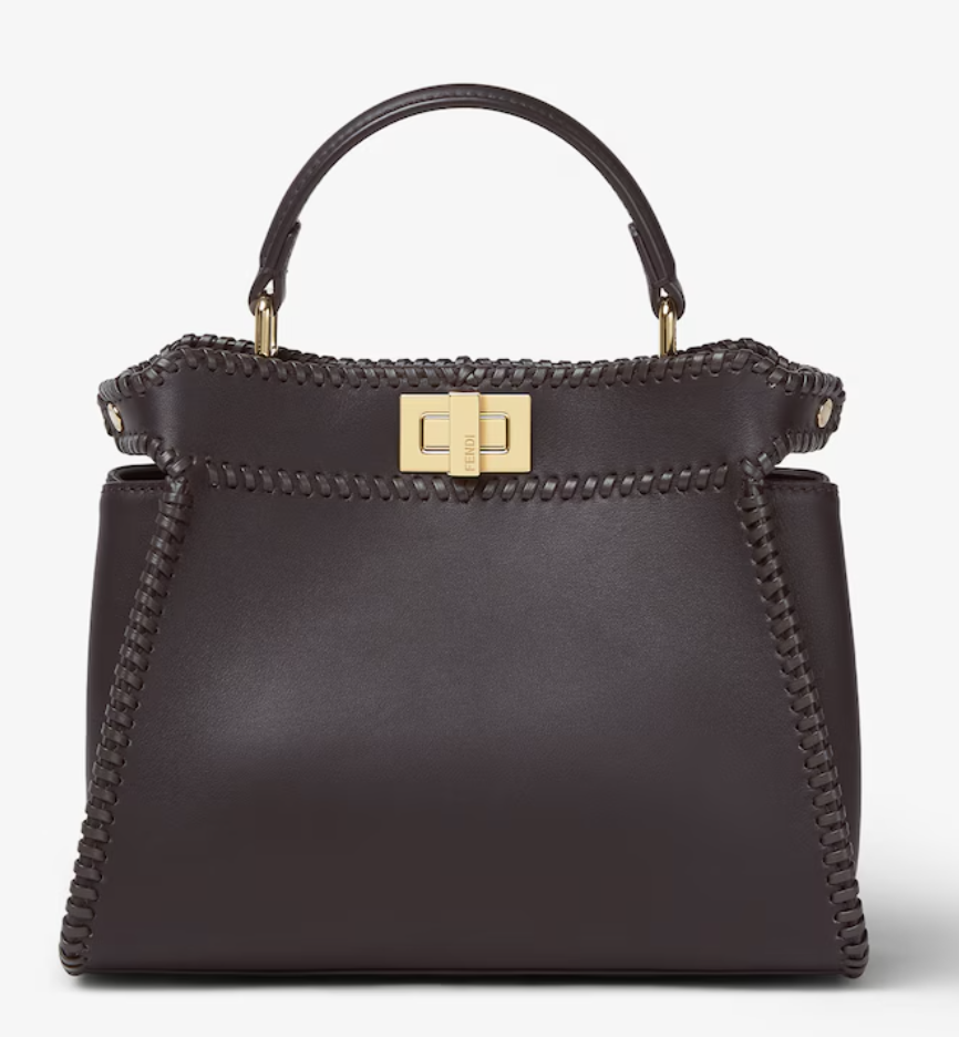 Fendi, Peekaboo Mini Dark Brown Leather Bag With Threading