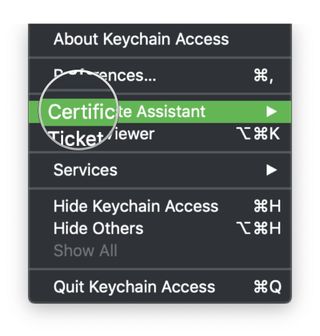 Keychain Access menu Certificate Assistant