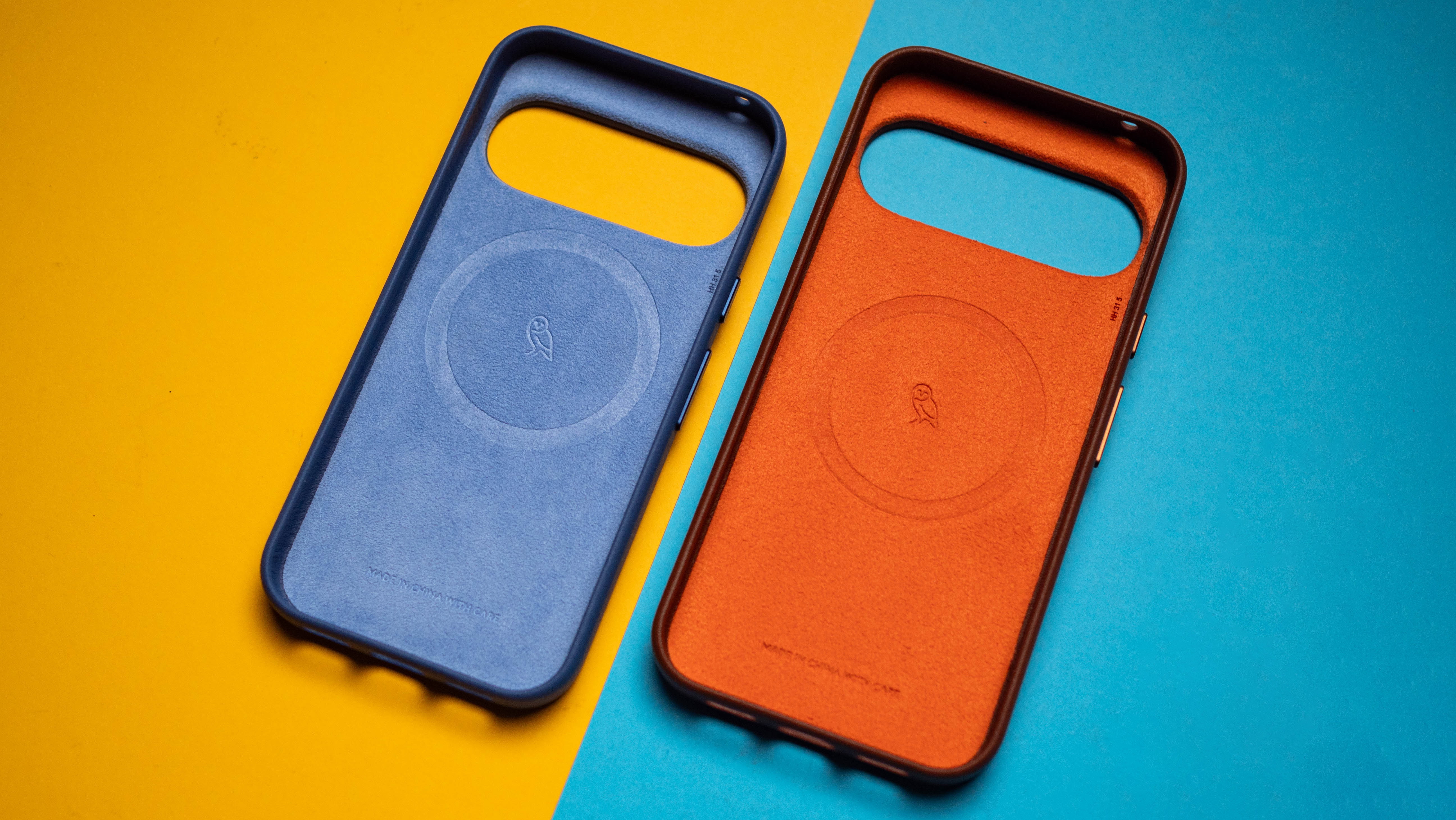 Bellroy Pixel 10 Leather Case against colorful backgrounds on Android Central