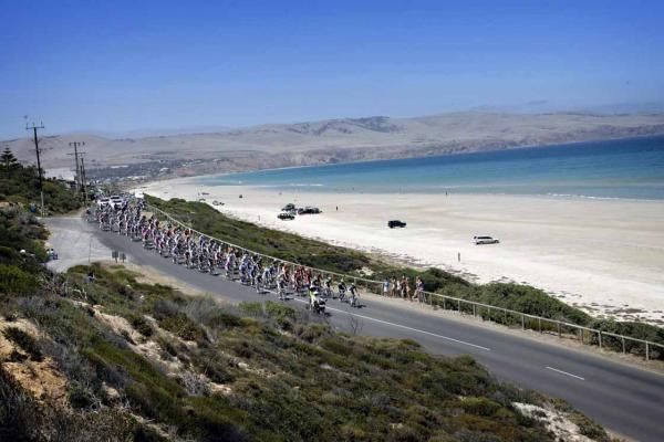 Movistar lead the bunch in support of Valverde.