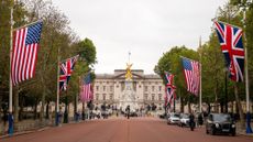 U.S. and U.K. flags on the Mall in London.