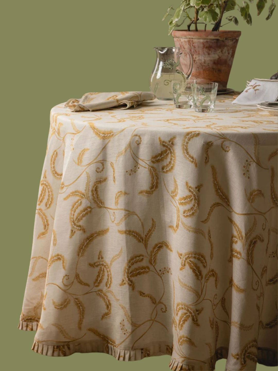 Rebeccua Udall, Prairie Round Pleated Linen Tablecloth