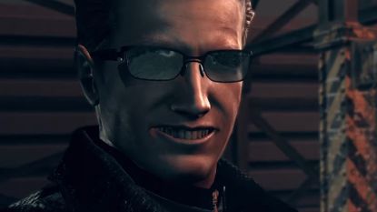 Albert Wesker smiles ahead of the final boss fight in Resident Evil 5