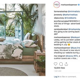 palm printed bedding Instagram post