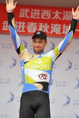 Stage 3 winner Alexander Serebryakov (Team Type 1-Sanofi) on the podium