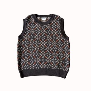 Flat lay image of brown knitted vest