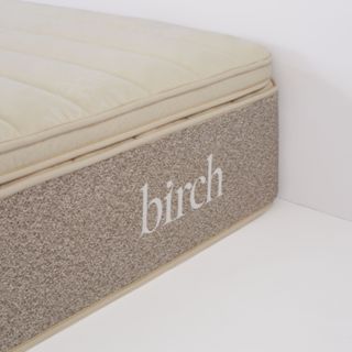 Corner of the Birch Plush Organic Mattress Topper against a white background.