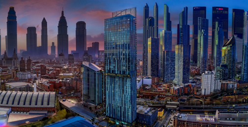 Image of a city skyline created with Adobe Photoshop Generative Fill