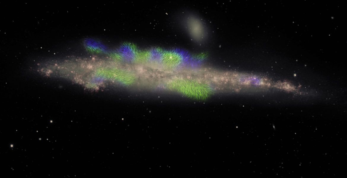 An image shows magnetic filaments in the Whale Galaxy.