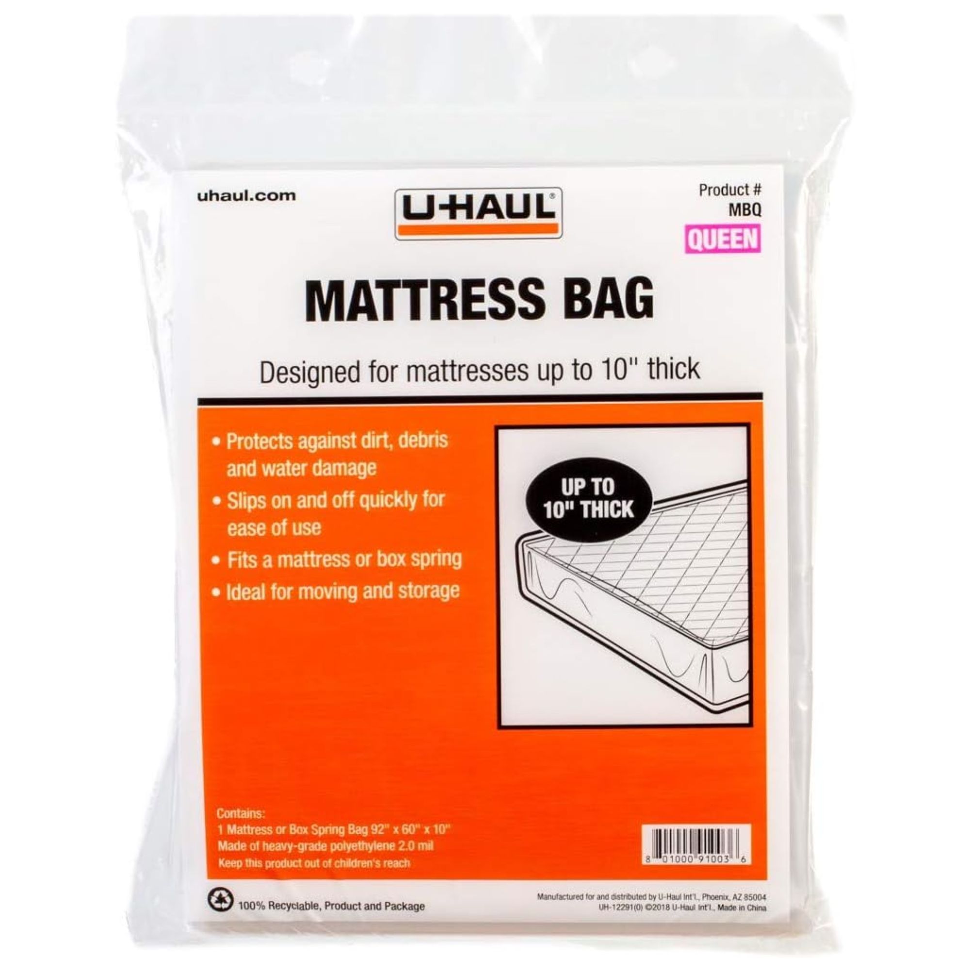 Mattress bag in clear plastic packaging
