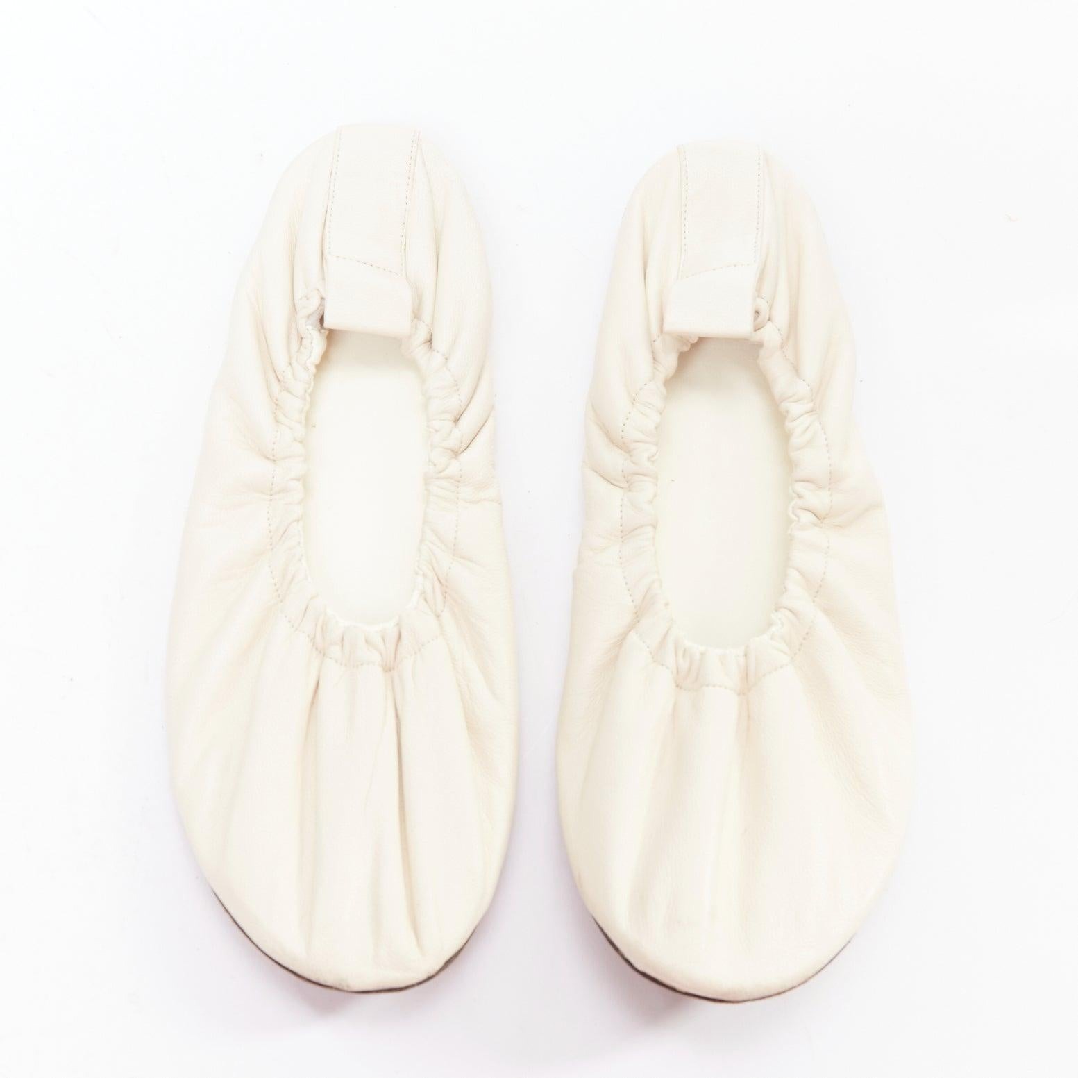 The Row Ecru Soft Leather Ruched Simple Ballerina Flats Eu37