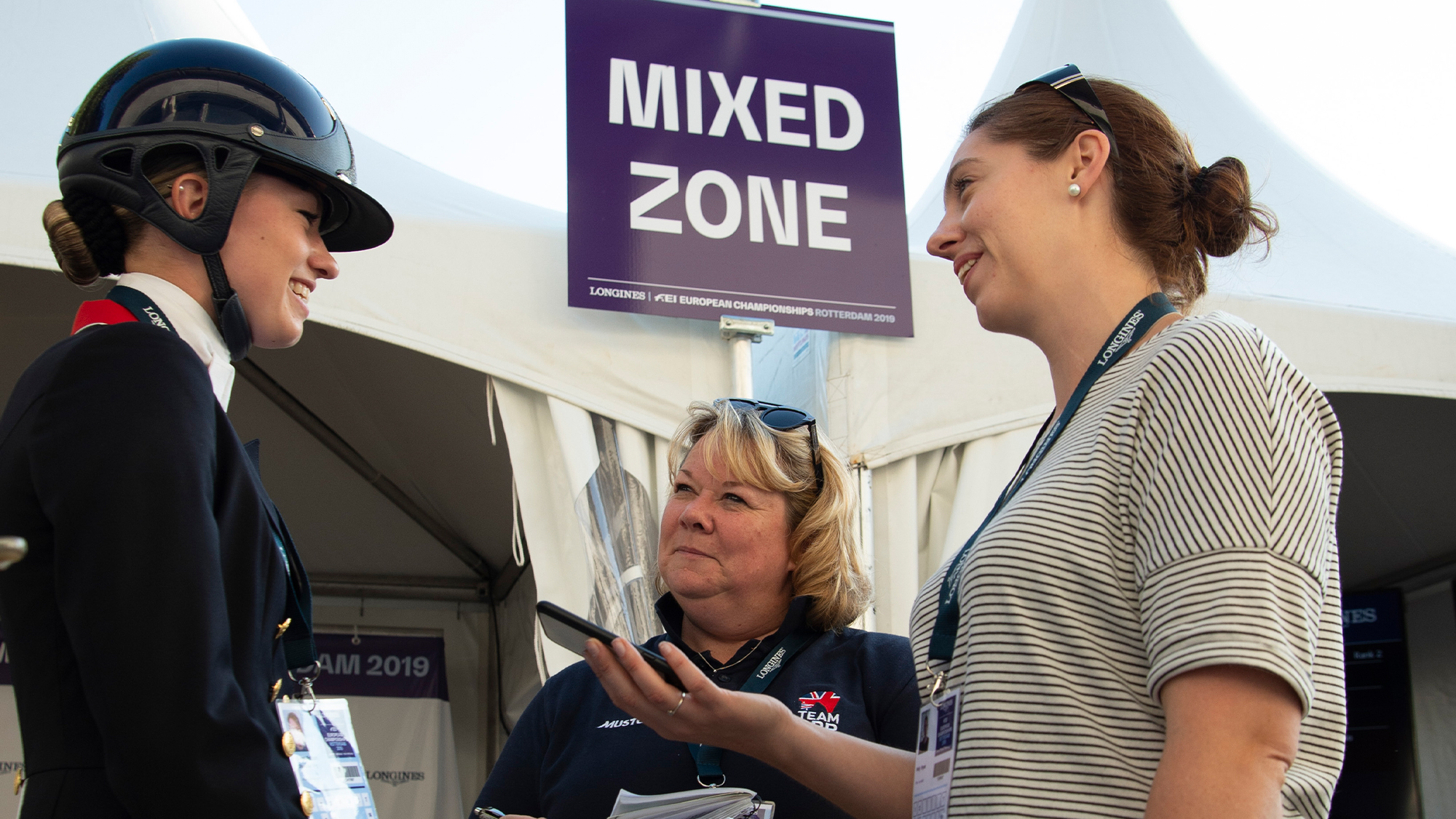 H&amp;amp;H reporter Polly Bryan interviewing Lottie Fry in the mixed zone at the European Championships