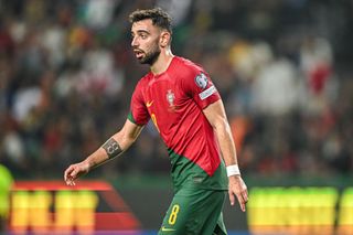 Bruno Fernandes of Portugal in action during the UEFA EURO 2024 European qualifier match between Portugal and Iceland at Estadio Jose Alvalade on November 19, 2023 in Lisbon, Portugal.