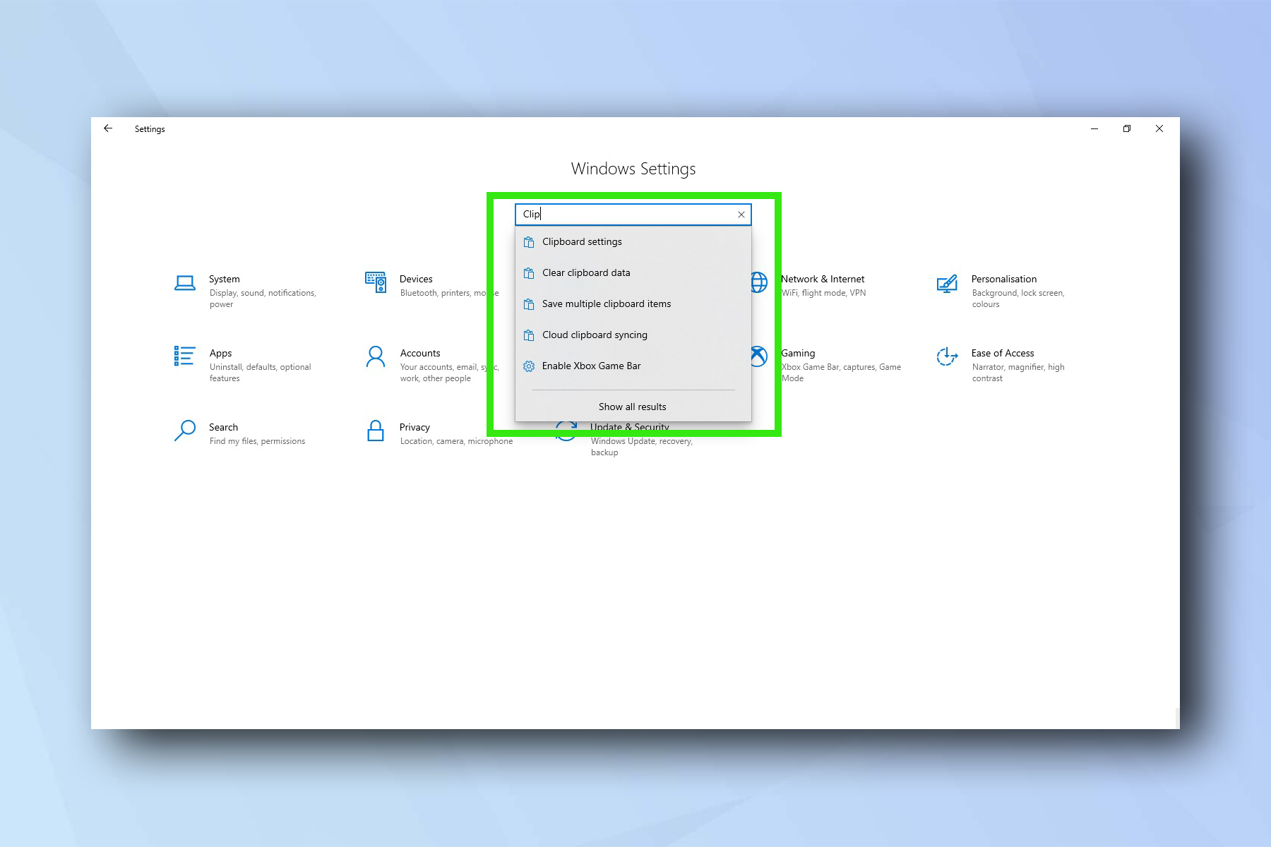 The Windows 10 Clipboard settings menu, demonstrating how to enable clipboard history in Windows