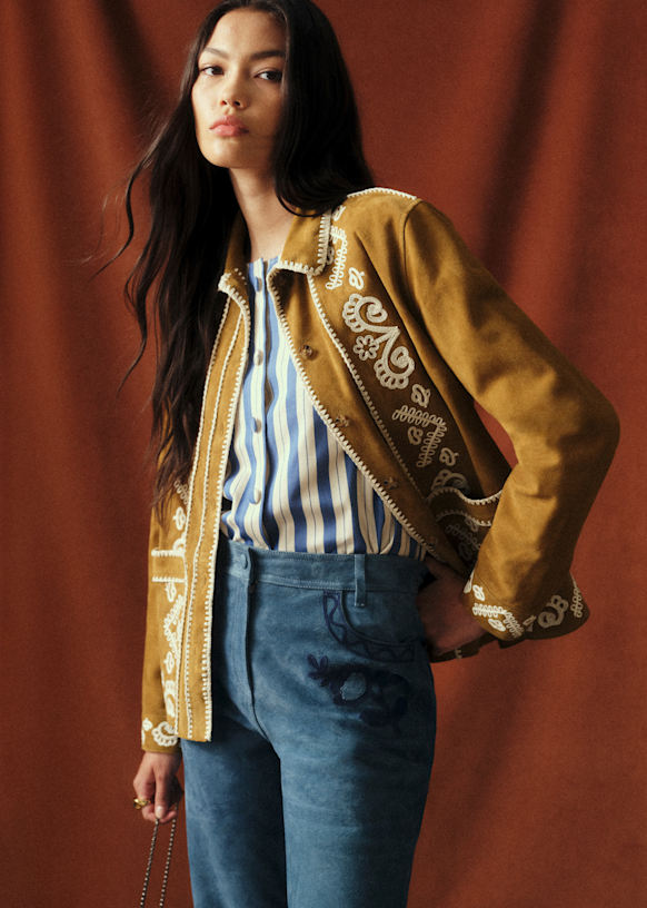 Wilo Jacket - S&amp;eacute;zane X Baziszt - Bronze With Ecru Embroidery - Goat Leather - S&amp;eacute;zane