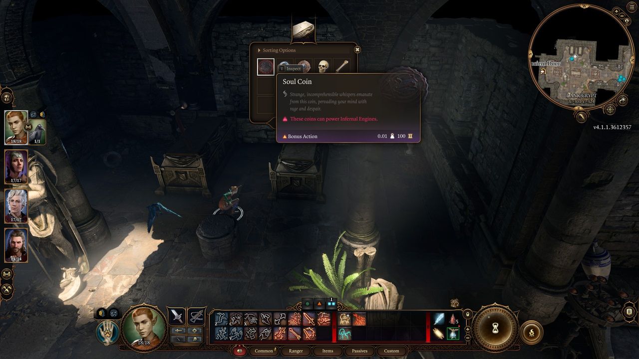 Baldur's Gate 3 Soul Coin location one in Dank Crypt