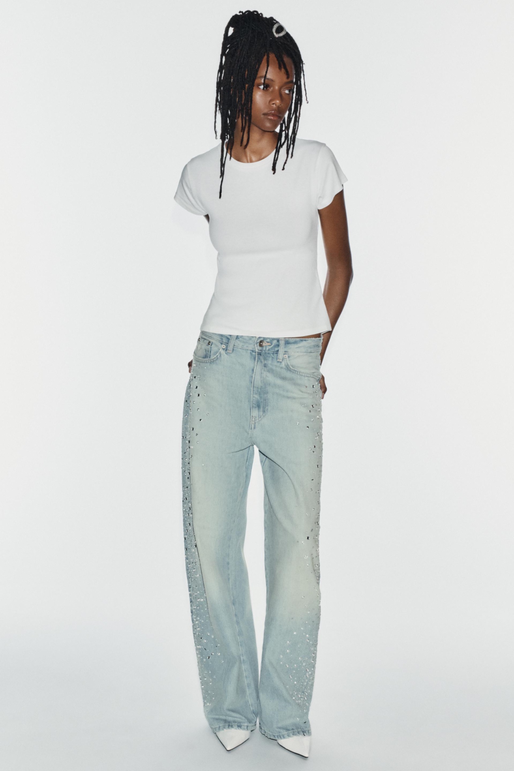 Trf Rhinestone Wide-Leg Jeans - Blue - 25 (us 0)