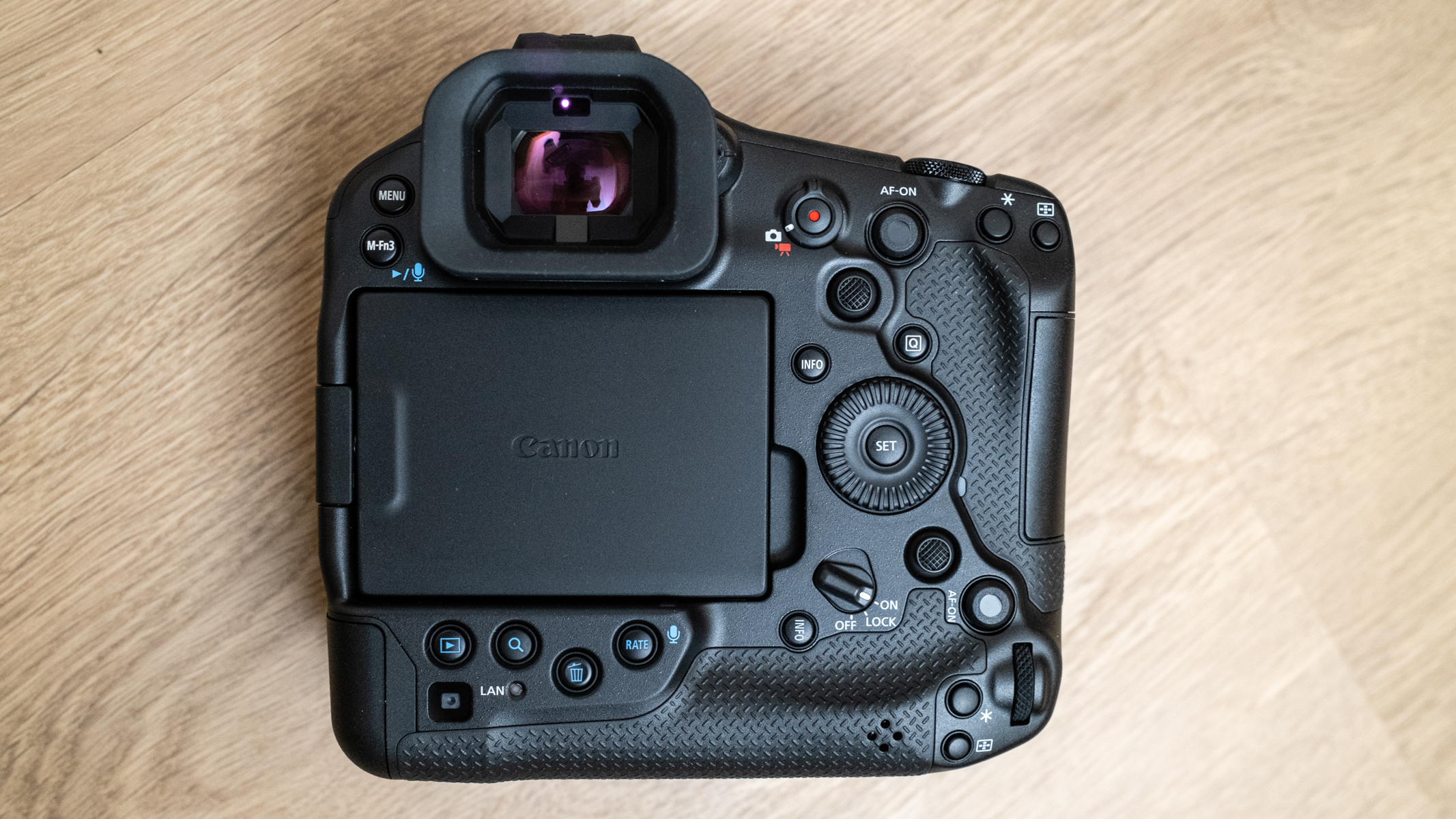 Canon EOS R1 rear view with LCD screen hidden