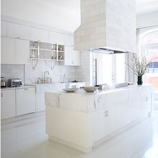 white modular kitchen with cabinets and worktop
