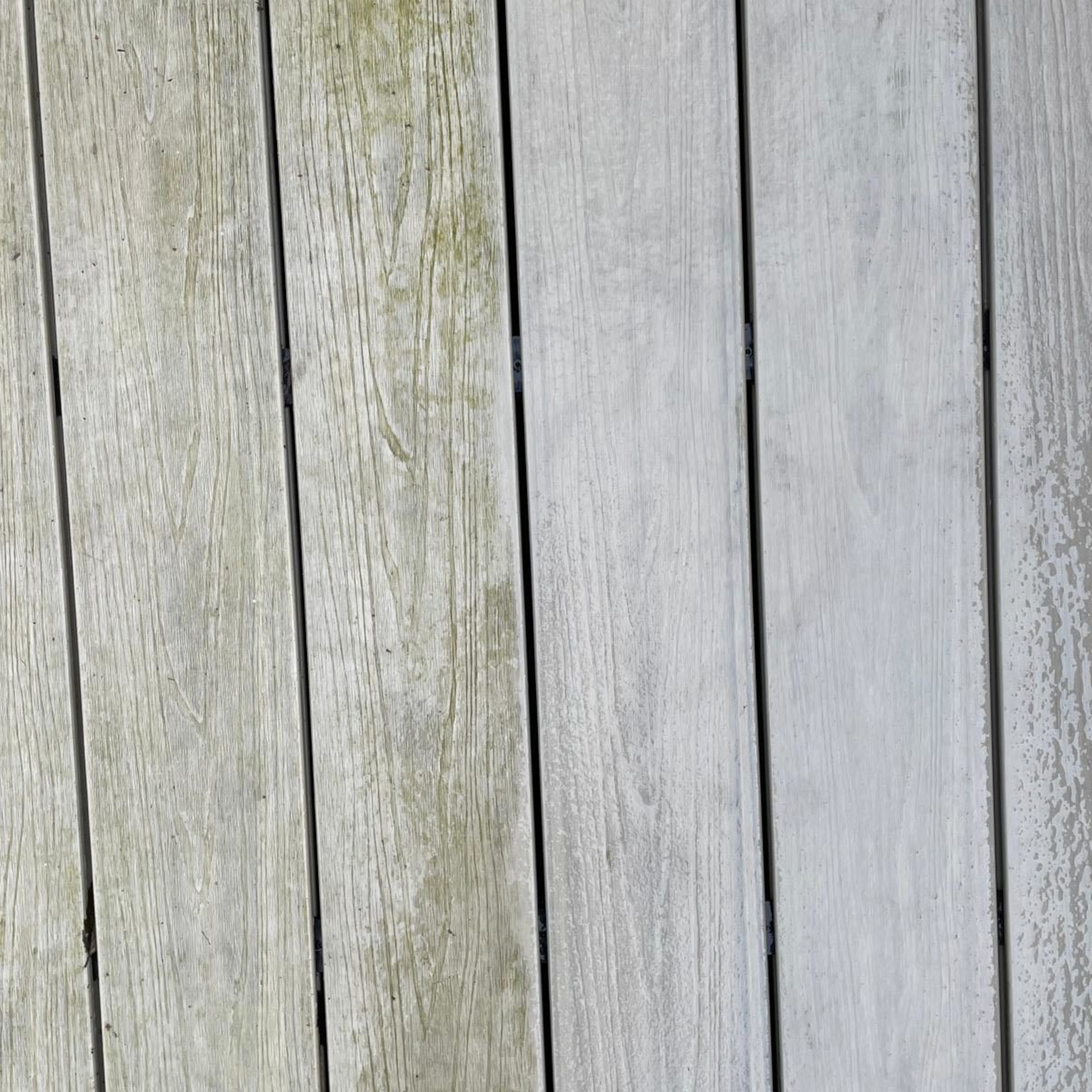 deck before and after cleaning with jeyes fluid