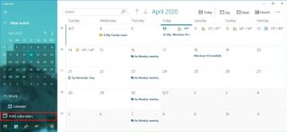 Windows 10 Calendar add popular calendars