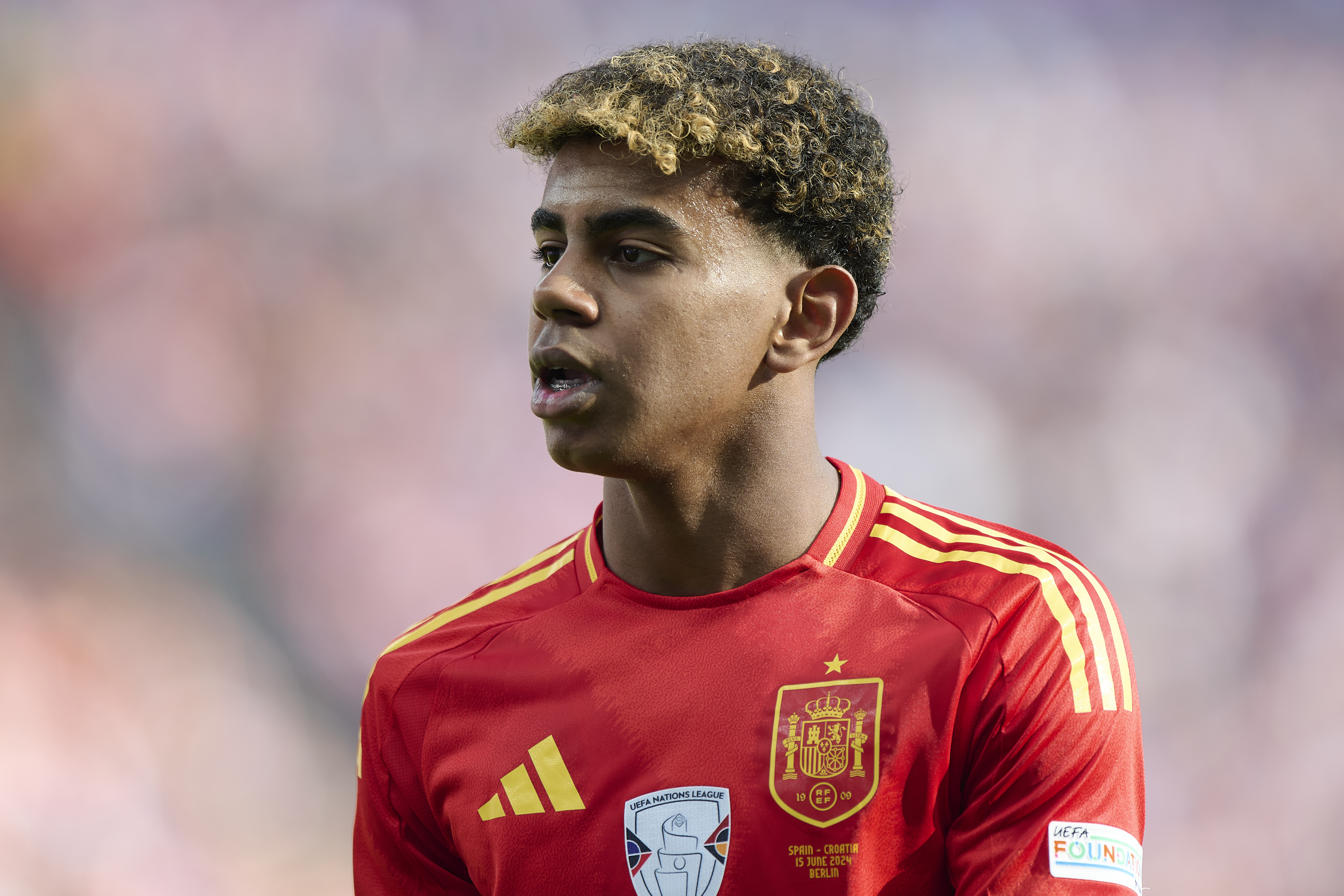 Lamine Yamal in action for Spain against Croatia at Euro 2024.