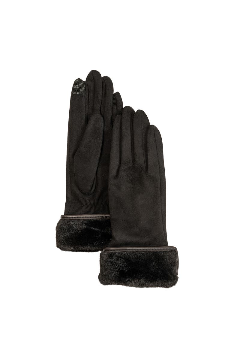 Stretch Suede Fold-Up Faux Fur Cuff Gloves