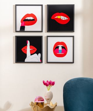 Four prints in a grid pattern showing lip designs