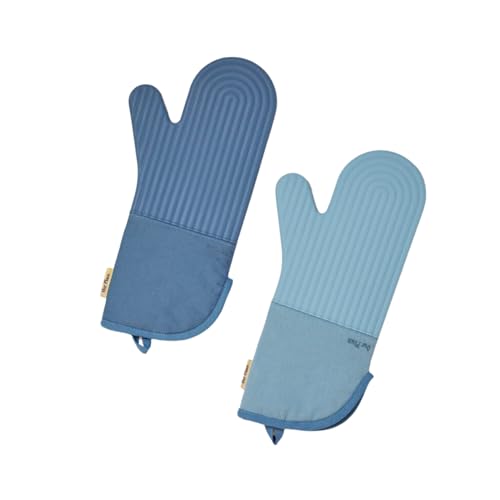 Hot Mitts - Premium Silicone &amp;amp; Cotton Twill Oven Mitts | Machine Washable,set of 2 With Magnet &amp;amp; Hanging Loop | Heat Resistant Up to 550&amp;deg;f | Blue Salt