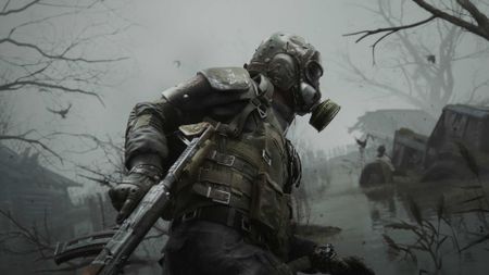 A Metro soldier in a gas mask.