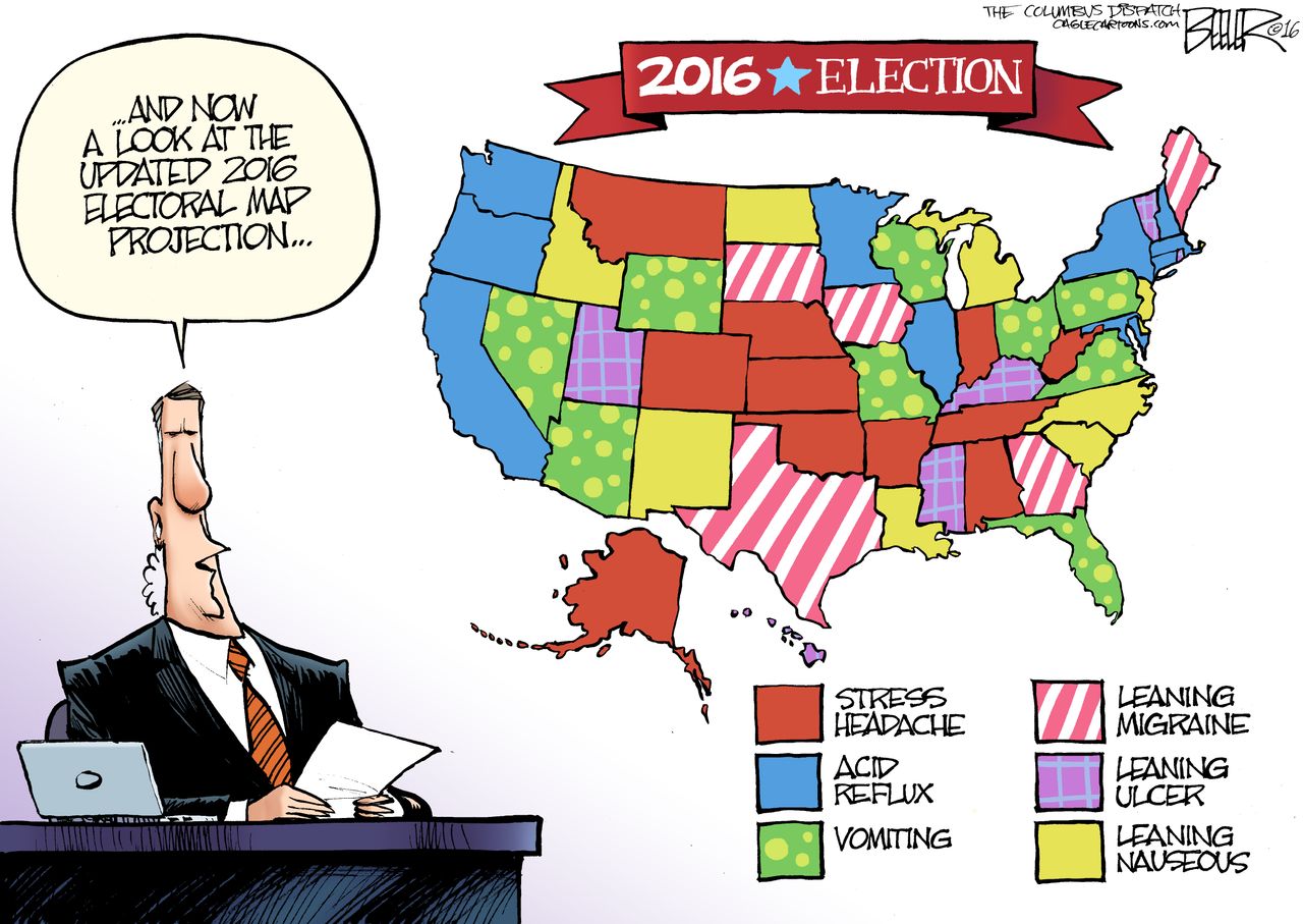 Political cartoon U.S. 2016 election voter fatigue