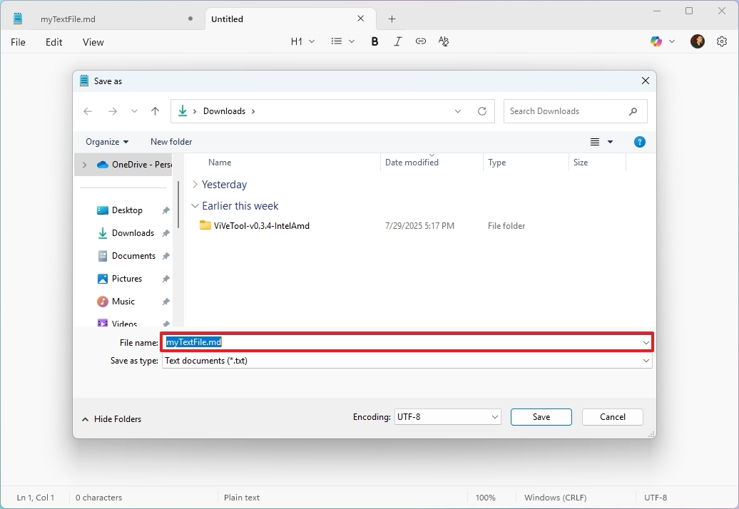 Create .md text files in Notepad