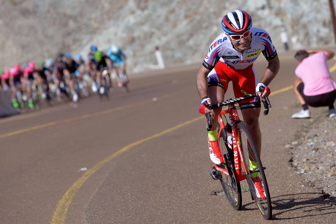 Angel Vicioso (Katusha) lights it up on the climb